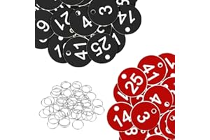 Flintronic Etiquetas Numeradas Número, Llaveros Numerados para Taquillas, Numeros Etiquetas de Plástico, para Taquillas Hoteles Pubs Spa para Identificación Guardarropa, 1-25 (Negro+Rojo)