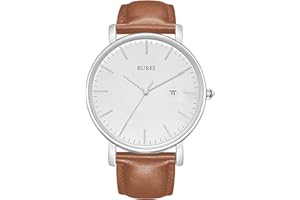 BUREI Classic Men Wrist Watch Ultra Thin Case Minimalist Analogue Dial with Date Japanese Quartz Movement