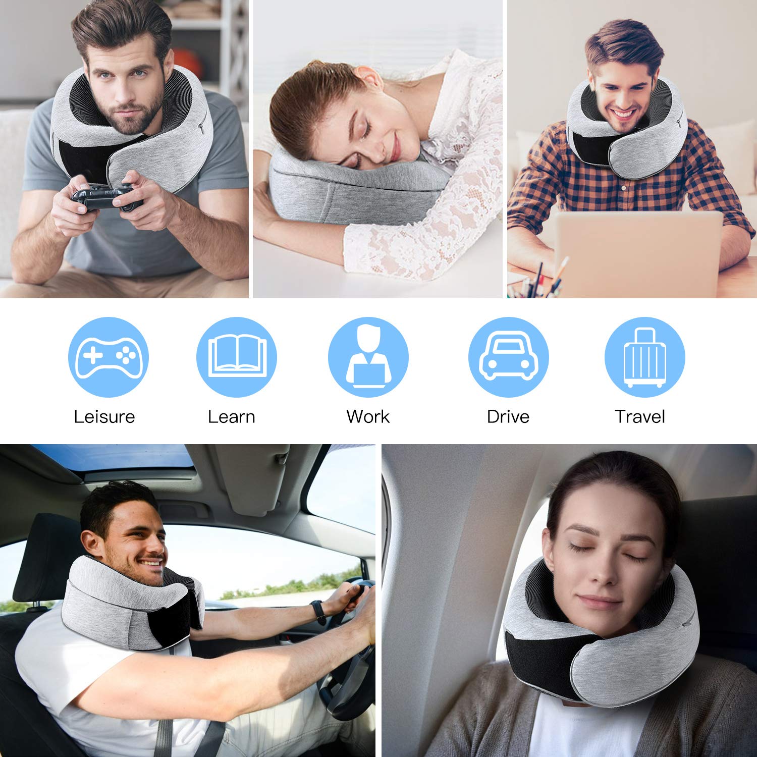 FYLINA-Oreiller-de-Voyage-en-Mousse--mmoire-de-Forme-avec-tui-de-Transport-Masque-pour-Les-Yeux-et-Bouchons-doreille-Confortable-et-Portable-pour-Avion-Train-Voiture-Voyage-Dormir