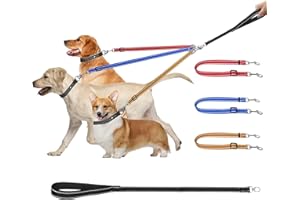 ideapro 3 Dog Lead, Reflective Detachable 3 Way Dog Leash Handle padded Adjustable Triple Dog Coupler Traction Rope for Walking One, Two, Three Dogs Colorful