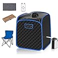 RELAX4LIFE Portable Sauna Tent, 3L Sauna Pot Bath Box with 9-Gear Adjustable Temperature & Timer, Chair, Mat, Herbal Box & Massage Foot Roller, Steam Cabin Home Sauna Spa for Relaxing Body (Black)