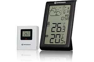Bresser Wetterstation Funk mit Außensensor Meteo Temp W, innen und außen Thermometer, Wettervorhersage, Frostwarnung, DCF-Funkuhr, großes Display, digital, Schwarz