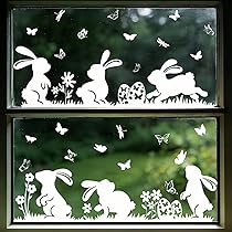 Graz Design - Adesivi Per Finestre Pasqua Con Coniglietti E Uova - 9 Fogli Riutilizzabili, 80 Elementi - Decorazione Primaverile