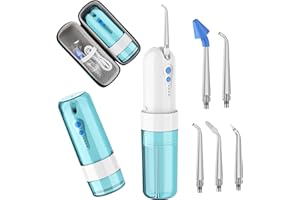 GEEDIAR Irrigatore Orale Portatile Senza Fili - Ricaricabile USB, 4 Modalità e 5 Gettoni, Impermeabile IPX7, per Pulizia Profonda tra i Denti, Ideale per Casa e Viaggio, Blu
