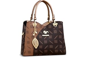 FOLOVEYA Bolsos Mujer Elegante Imprimir Bolsa de Mano Bolso de Hombro con Delicado Colgante Señora Bolso Bandolera para Compras Trabajar Viajes Cuero PU Dorado A