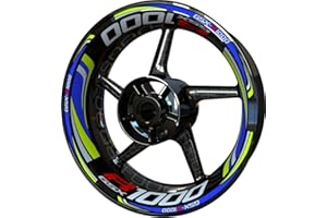 FOOQS Motocicleta Moto Llanta Inner Rim Tape Decal Pegatinas F2 para Suzuki GSX-R 1000 (Azul/Limón)