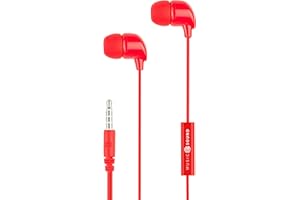 Music Sound | ÉCOUTEURS Fullcolor Intra-Auriculaires | Écouteurs Intra-Auriculaires Stéréo avec Fil et Microphone Intégré - Connecteur Jack 3.5 mm - Câble Anti-enchevêtrement de 1,2 m - Couleur Rouge