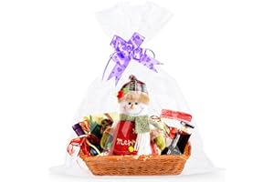 AGOBUHE 30 * 20CM Hamper Baskets for Gifts Empty - Wicker DIY Gift Basket Hamper Kit with Ribbon Bows, Shredded Paper, Cellophane Wrap Bag for Hamper - Medium Father's Day Wedding Gift Hamper Basket