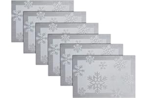 BECHEN Christmas Placemats Set of 6 Vinyl Woven Non-Slip Placemats Washable Easy to Clean Table Mats for Dining Table (45cm X 30cm, Snow Silver)