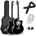 3rd Avenue Pack Guitare Acoustique à Pan Coupé 4/4 Taille Standard pour Débutants, Housse, Sangle, Médiators et Jeu de Cordes de Rechange – Noir