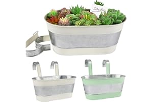 VINFUTUR 4Pcs Metal Hanging Flower Pots with Detachable Hook Vintage Plant Pot Wall Planter Bucket for Fence Balcony Garden (Green & White)