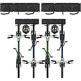 Sinoer Soporte de pared para bicicleta para 4 bicicletas + 2 cascos, gancho de almacenamiento de herramientas ajustable para 