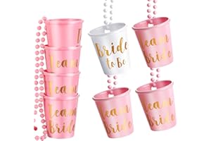 Boao 8 Pieces Bride Shot Necklace Glass, Bachelorette Shot Glass Necklace with Gold Foil for Wedding Bachelor Party and Bridal Shower Decorations(Pink)