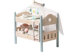 ROBUD Lit superposé en bois 2 en 1 pour poupées de 43 cm, lit superposé avec literie de poupée, jouet pour bébé, lit de poupée pour jeux de rôle, accessoires de poupée, jouet pour enfants (bleu)