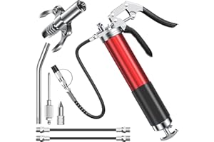 Lvelfe Fettpresse für Schmiernippel, 8000 PSI Hochleistungs Fettpresse Set mit Schnellkupplung, Mundstück und Fettnadeldüse, Fettpresse für 400g Fettkartusche mit Flexschlauch und Metallrohr