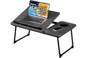 VIVO TECHNOLOGIES Laptop Bed Table, Laptop Bed Desk with Foldable Legs & Cup Slot, Adjustable Trays, Reading Book Holder Notebook Stand Laptop Tray for Bed, Sofa,Terrace,Carpet, Black