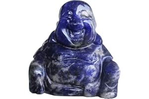 Lovionus89 Scultura in pietra di cristallo intagliata a mano Maitreya Buddismo, statuetta del Buddha felice che ride da 1,5 pollici decorazione per la casa, Sodalite