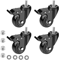 Set 4 Ruote Girevoli Con Freno Per Mobili | Capacità 80 Kg A Ruota | Perno Filettato, Per Spostare Tavoli, Scaffali, Scatole