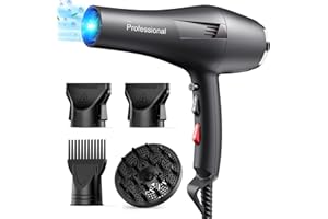 HappyGoo Hair Dryer Professional Ionic Hairdryer Fast Drying Salon with 2 Speed 3 Heat Setting, Cool Button, with Diffuser, Nozzle, Concentrator Comb for Women Man