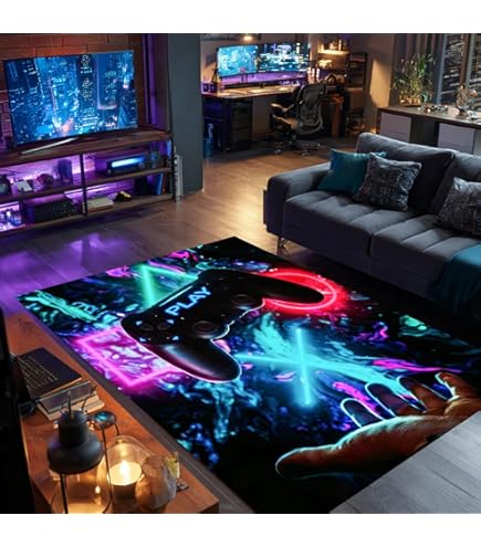 Gamer Controller Grote Tapijten voor Woonkamer Slaapkamer Kids Play Mat Tiener Kind Jongen Graffiti Game Console Area Tapijten Anti-Slip Vloermat Deurmatten Home Runner Tapijt (Paars,100x120cm
