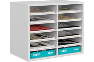 ‎EASYPAG EasyPAG 12 Fächer Holz A4 Büro Schreibtisch Organizer Dokumentenhalter Aktenablage Zeitschriftenhalter Briefablage Papier Magazin Organisator,Weiß