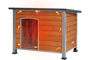 Aivituvin Outdoor Dog House with Insulated Liner, Large Waterproof Dog Kennel for Winter,Unique All-Around Iron Frame (Brown, Large)
