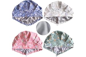 BESFORTA OP-Hauben für Damen, Satin-gefüttert, verstellbar, mit Knöpfen, Schweißband, Pferdeschwanz, Arbeitskappe mit Raffhalter, 4 Stück
