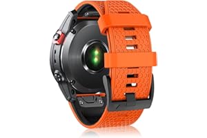 SumRioo QuickFit 26 mm Correa para Garmin Fenix 8/8 Solar 51mm/7X Pro Solar/7X Pro/7X/6X Pro/6X/5X Plus/5X, Pulsera de Silicona para Garmin Fenix 3/3HR, Epix 2 Pro 51 mm, Tactix Delta, Naranja/Negro