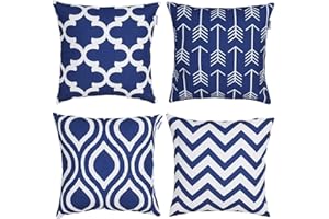 TIDWIACE Juego de 4 Azul Fundas de Cojín 45x45 cm Amarillo Gris, Fundas para Cojines de Lino,para Patio al Aire Libre, Jardín, Sala de Estar, Sofá, Decoración de Casa de Campo