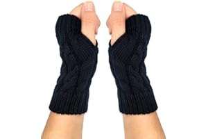 Qiuyan Fashion Warm Soft Comfortable Wrist Gloves Winter Fingerless Hand Warmers Women Girls Stylish Arm Gloves Mitten Knit Crochet Arm Warmers with Thumb Hole for Work Outdoor Gifts