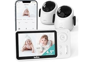BOIFUN WiFi Baby Monitor With Two Cameras, App & 4.3" Split-Screen Control, 360° Camera, 1080P, Motion&Cry Detection, Auto Tracking, PTZ, Humidity & Temperature Sensor, 2-Way Audio, Custom Alert Area