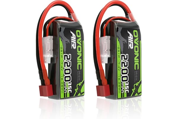 OVONIC Lipo Batterie 2s 35C 2200mAh 7.4V Batterie Courte avec Décans pour RC Heli Avion Quadcopter Voiture Bateau Camion Hélicoptère Multi-Moteur DIY Hobby (2pcs)
