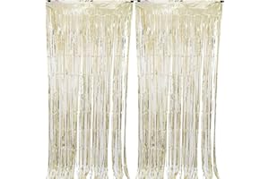 CYBERNOVA 2szt. Tło do zasłony z frędzlami, 1x2m, metaliczne błyszczące foliowe frędzle, serpentyny, tło na ślub, urodziny, rocznicę, ukończenie szkoły, przyjęcie, dekoracja (szampańskie złoto)