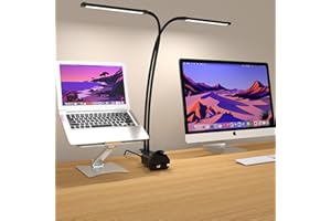 iZELL 154LED Desk Lamp Clamp with Adapter, 3 Color& 10 Brightness LED Desk Light Eye Care Dimmable Clip on Lamp for Reading, Office, Crafts, Nails, Bedside-Double Heads