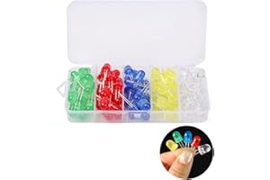 KA WAH CORE Diodes LED 8mm, 50pièces Diode Électroluminescentes Assortiment Kit, 5 couleurs Bi-pin Diodes Diffuses de Lumière Haute Luminosité LED Composants Électroniques Blanc/Rouge/Jaune/Vert/Bleu