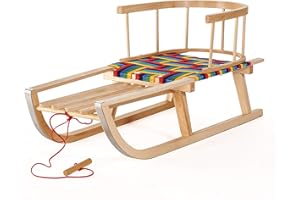 Green Blue Trineo de Madera de Haya con Cuerda para niños | Trineo de Invierno | Multicolor con Revestimiento de Tela | Trineo de Madera Robusto para divertirse en la Nieve