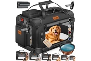 LOVPET® Trasportino per Cani Pieghevole - Box incl. Borsa per Il Trasporto e Ciotola - Per Cani e Gatti - Casetta per Il Trasporto di Animali Domestici, Nero, L