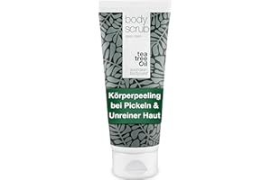 ‎TEA TREE OIL AUSTRALIAN BODYCARE Australian Bodycare Body Scrub 200ml bei Pickeln an Rücken & Körper, Unreiner Haut, Eingewachsenen Haaren, Reibeisenhaut, erdbeerbeine | 100% Natürliches Teebaumöl | 100% Vegan