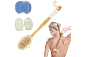 Yeria Spazzola Schiena Doccia con Manico Lungo, Spazzola Corpo con 2 Luffa e Tappetino Lavapiedi con Ventose Antiscivolo, Lavaschiena per Doccia - Pulisce, Esfolia e Massaggia la Schiena