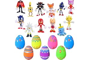 Pobusolt 12Pcs Prefilled Sonics Figures Set Mini Figures Easter Eggs Basket Stuffers for Kids Supprise Eggs Easter Party Favors Gifts Toys for Kids Boys Girls