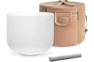 TOPFUND 432 Hz F Note Crystal Singing Bowl Heart Chakra 25.4 cm with Heavy Duty Carrying Case and Suede Striker