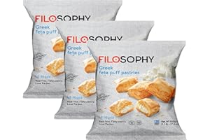 QUBROS Filosophy Filo Vegan Pie, Traditional Greek Origin Frozen, 10 Flavours Available, Freshest Ingredients Ready to Bake and Eat (Greek FETA Puff Pastries 500g, 3 Pack)