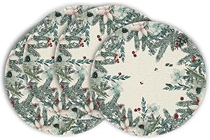 ‎ARTOID MODE Artoid Mode Holly Eukalyptus Mistletoe Weihnachten Runde Platzsets 4er Set, 37cm Winter Xmas Tischset Platzdeckchen Küche Party Deko