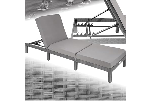 tectake® Chaise Longue Bain de Soleil en Résine Tréssée Acier Résistant Dossier Inclinable sur 6 Positions Transat Salon de Jardin Exterieur Mobilier de Jardin Chaise Longue Piscine Plage