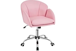 Yaheetech Silla de Oficina Silla con Ruedas Silla Altura Ajusteble MAX Carga 136 KG Silla de Despacho Estudio Rosa Claro Silla Piel Sintética