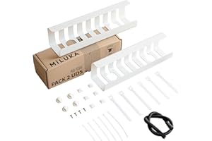 MILUKA Pack 2 Organizadores de Cables para Escritorio | Bandejas para Cables de 40x10 cm en Blanco Mate | Ideal para Mesa de Oficina, Gaming o TV