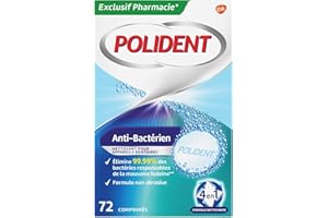 Polident Nettoyant Antibactérien, Pour Prothèses Dentaires Partielles ou Complètes, Formule Non Abrasive, 72 Comprimés