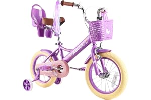 RULLY Vélo Enfant 12 14 16 Pouces pour Filles de 2 à 7 Ans avec roulettes Stabilisatrices, Frein à Main Avant, Panier, Rubans Décoratifs – Vélo pour Tout-Petits