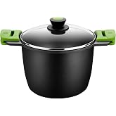 BRA Prior | Cast Aluminium Tall Pot 24 cm | With Glass Lid and Silicone Handles, 24 cm, Suitable for All Types of Cookers Inc