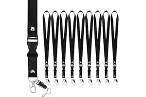 Segus Cordino del Collo Nero, 10 Pezzi Laccio con Fibbia Aragosta Rimovibile, Lanyards Catenelle Collo in Imitazione di Nylon, Accessori per Portabadge, Carte d'identità, Impresa, Scuole e Ospedali